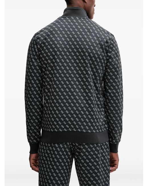 Guess Black Monogram-Pattern Zip Sweatshirt for men