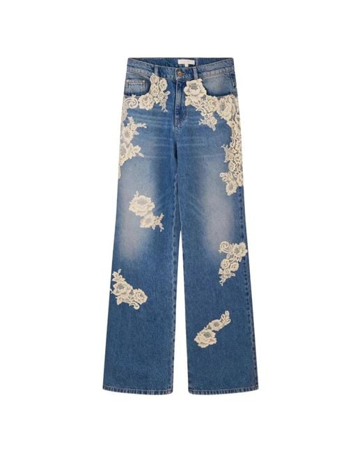 Vaqueros Con Encaje Floral LoveShackFancy de color Blue