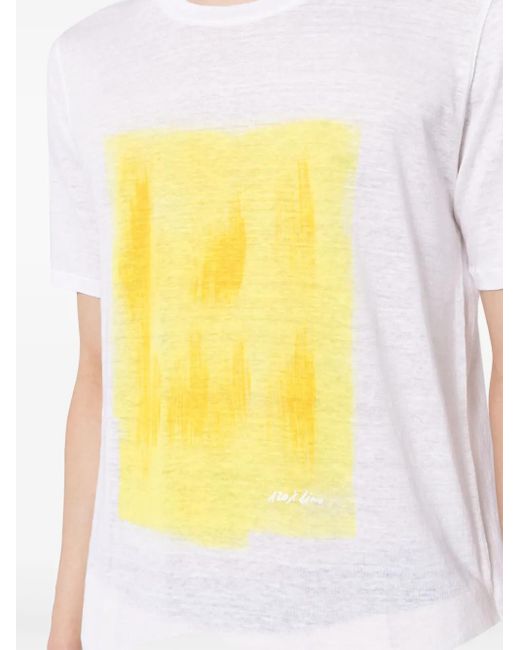 120% Lino Yellow Paint-Print Linen T-Shirt for men