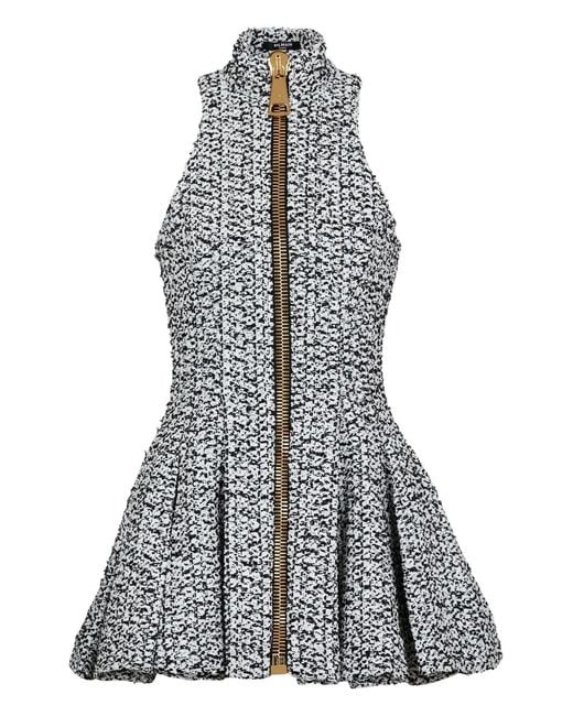 Balmain Gray Zip-Front Flared Mini Dress