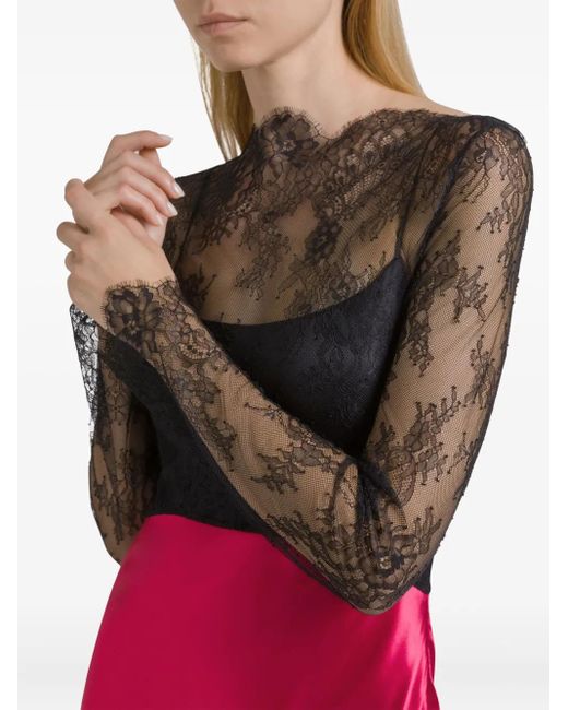 Alberta Ferretti Red Lace-Panel Maxi Dress