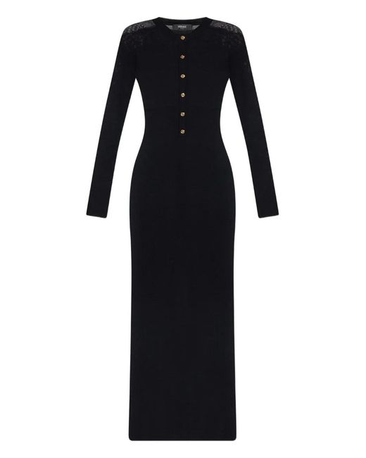 Versace Black Lace-Insert Button-Front Maxi Dress