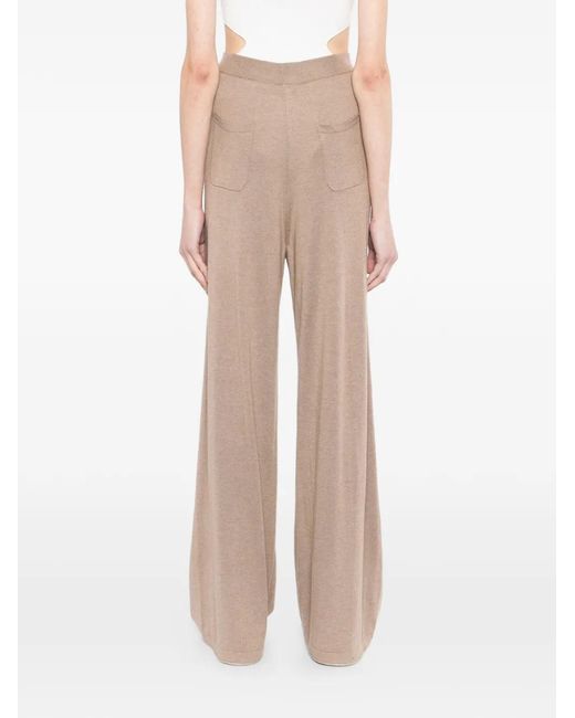 N.Peal Cashmere Natural Knitted Wide-Leg Trousers