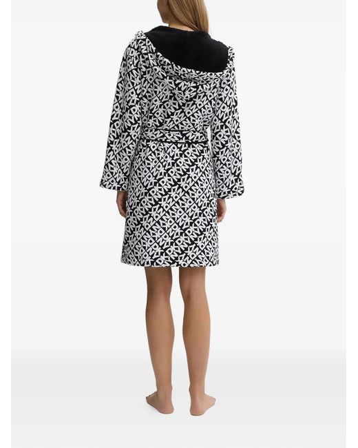 DKNY White Hooded Geometric Print Robe