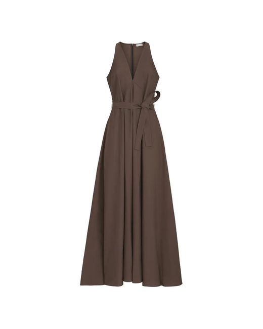 Brunello Cucinelli Brown Techno Cotton Poplin Belted Dress