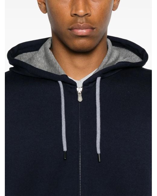 Brunello Cucinelli Blue Cotton Blend Sleeveless Hooodie for men