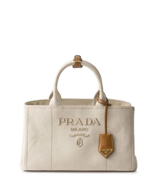 Prada Natural Large Logo-Embroidered Tote Bag