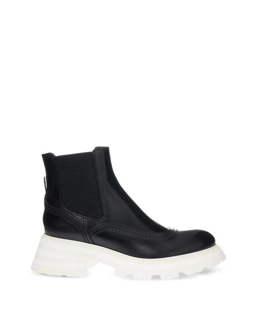 McQueen Black Brogue-Detail Chelsea Boots