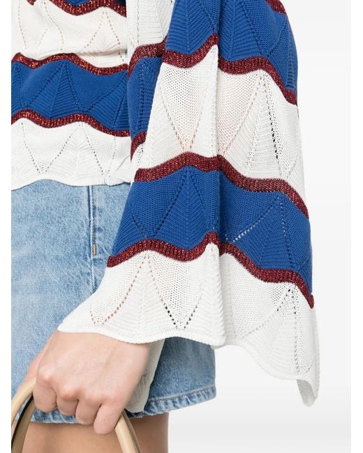 LaDoubleJ Blue Wave-Pattern V-Neck Sweater