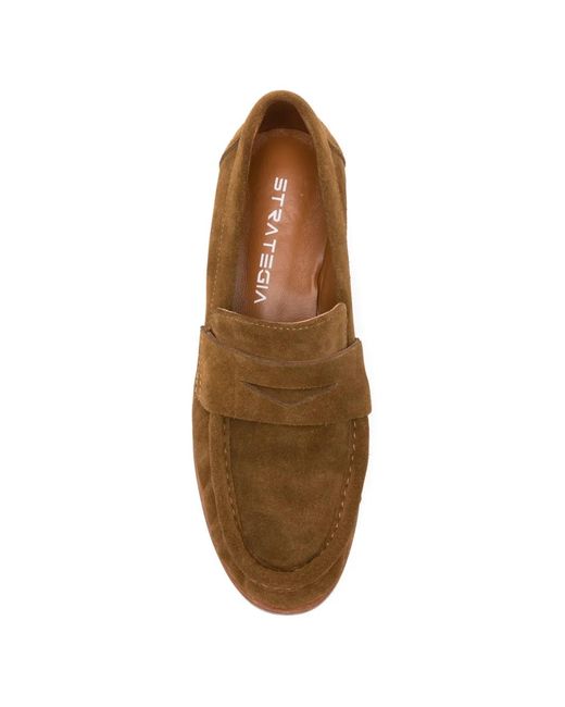 strategia shoes Brown Suede Strap Loafers