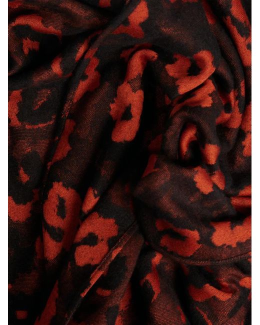 Lancel Red Leopard Mania Wool Scarf