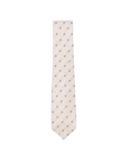 Barba Napoli White Floral-Pattern Tie for men