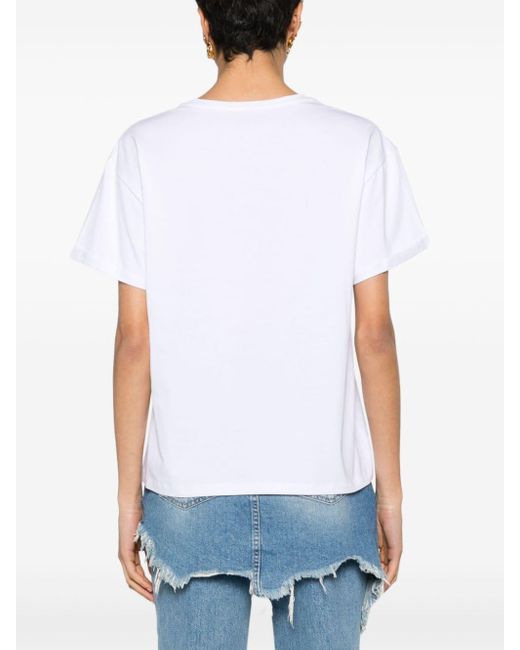 Liu Jo White Sequined-logo Cotton T-shirt