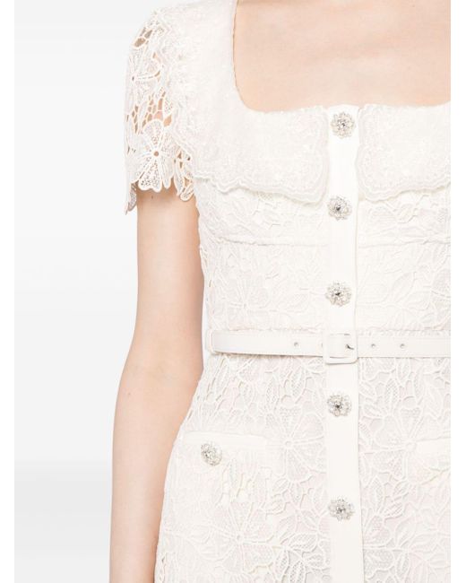 Self-Portrait White Guipure-lace Belted Minidress