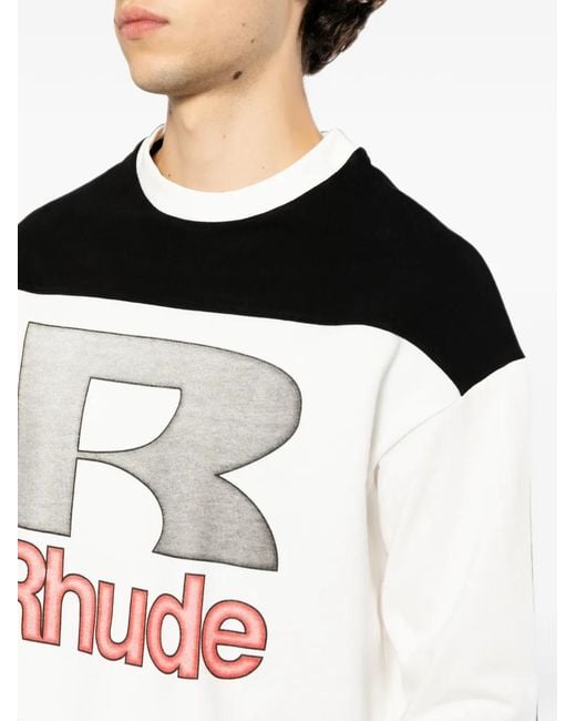 Rhude Black Logo-Print Panelled T-Shirt for men