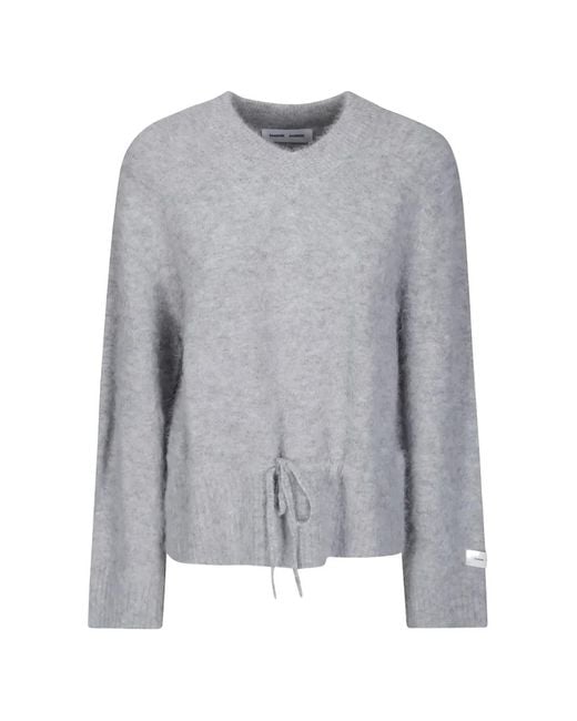Samsøe & Samsøe Gray Salo V-Neck Drawstring Sweater