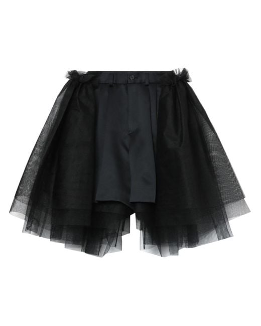 Noir Kei Ninomiya Black Tulle-overlay Tailored Shorts