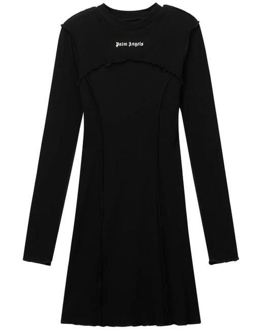 Palm Angels Black Logo Ribbed Mini Dress
