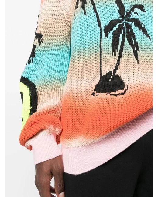 Barrow Blue Palm-Tree Print Knit Jumper for men