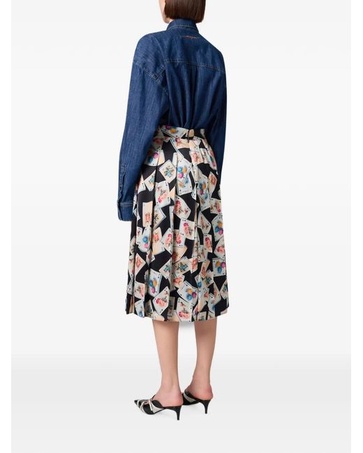 MSGM White Playing-Card-Print Pleated Midi Skirt