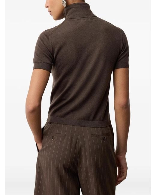 Ralph Lauren Brown Short-Sleeve Cashmere Sweater