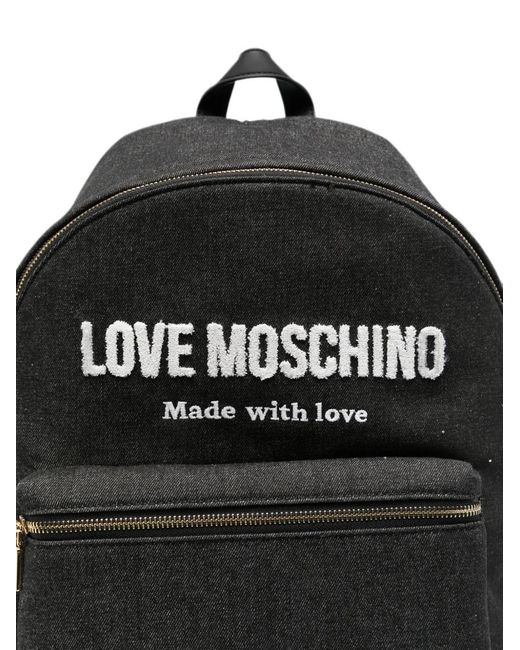 Love Moschino Black Logo-Patch Denim Backpack