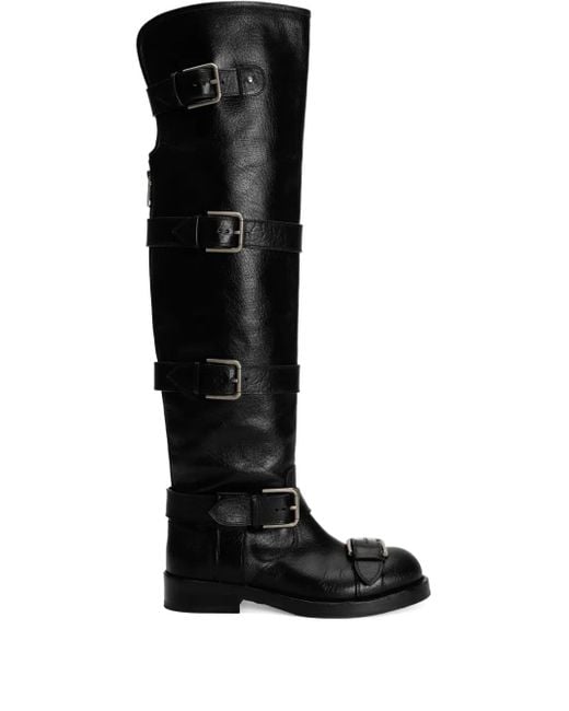 Dolce & Gabbana バックルストラップ レザーブーツ Black