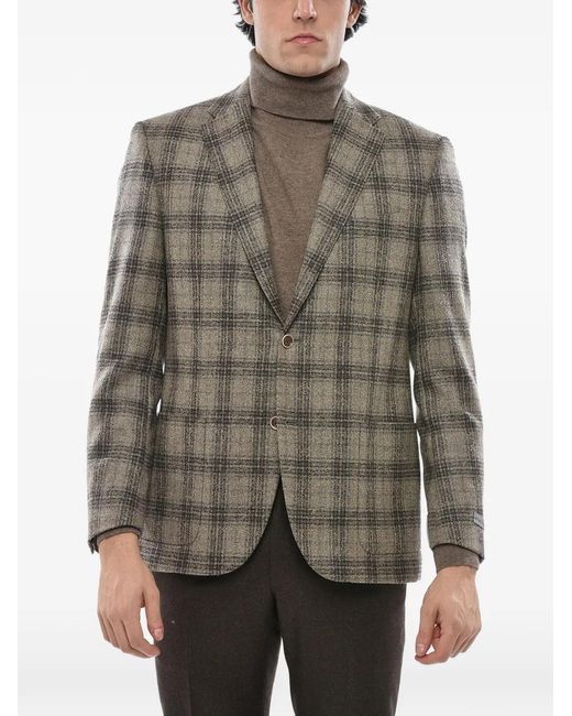 Corneliani Gray District Check Long-Sleeve Blazer for men