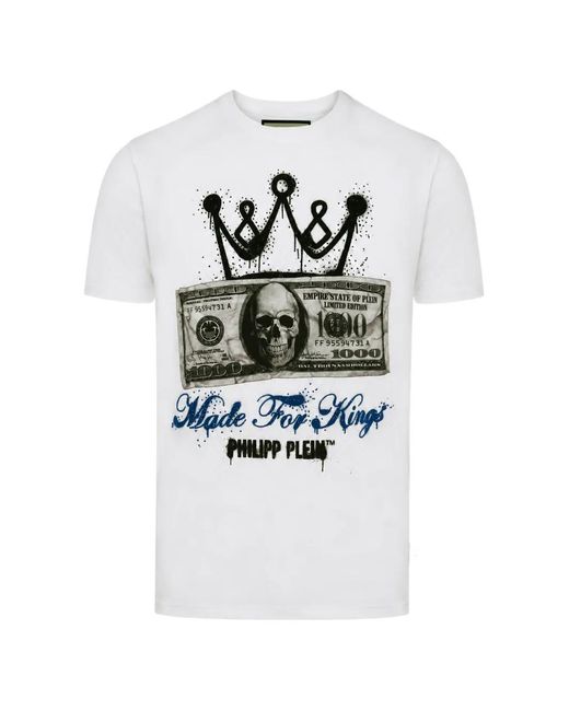 Philipp Plein White Jersey T-Shirt Crown Dollar for men