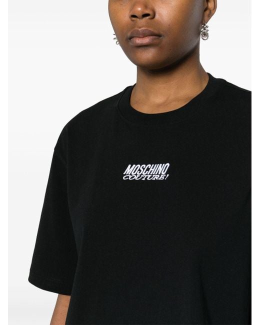 Moschino Black Embroidered-logo Cotton T-shirt