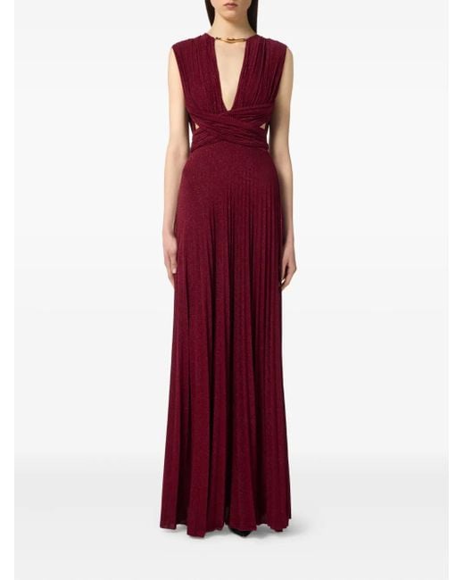 Elisabetta Franchi Purple Burgundy Evening Dress With Deep V-Neckbodice