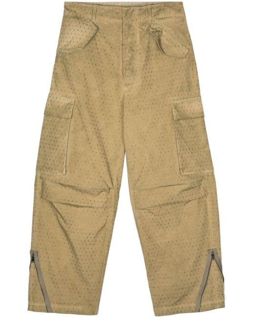 Laneus Natural Rhinestone-embellished Cargo Pants