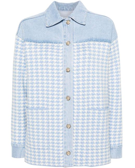 Sandro Blue Houndstooth-jacquard Denim Shirt