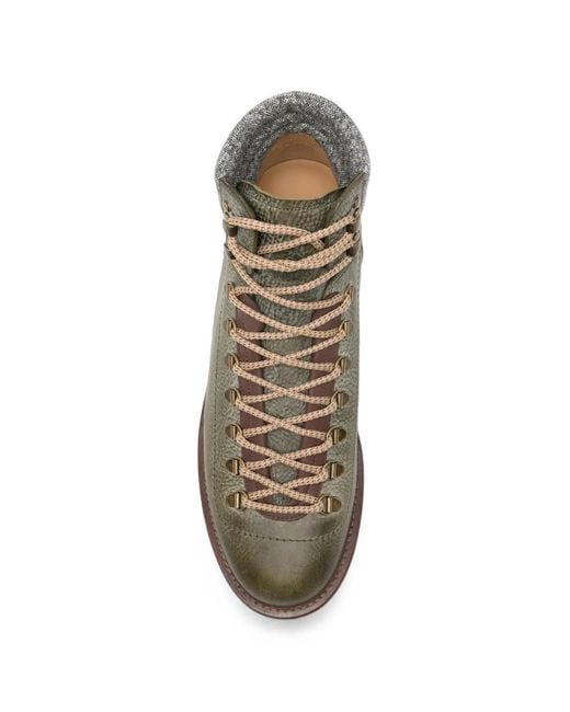 Brunello Cucinelli Green Lace-Up Panelled Boots for men