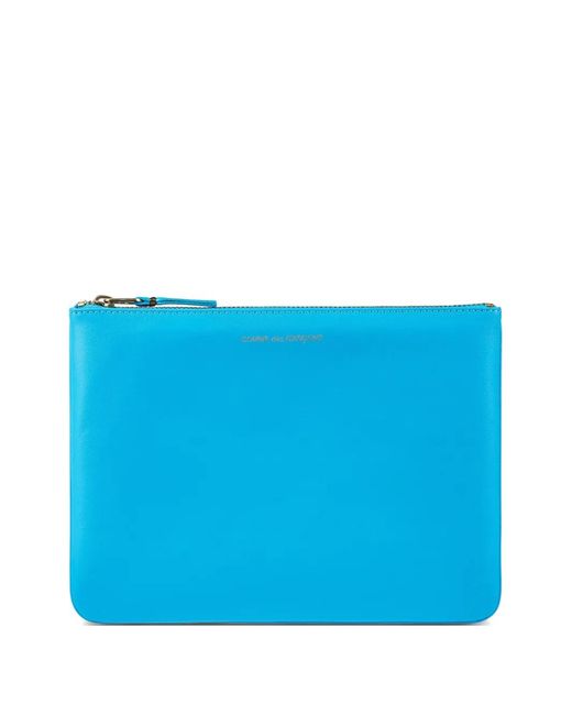 Comme des Garçons Blue Logo-Print Leather Pouch