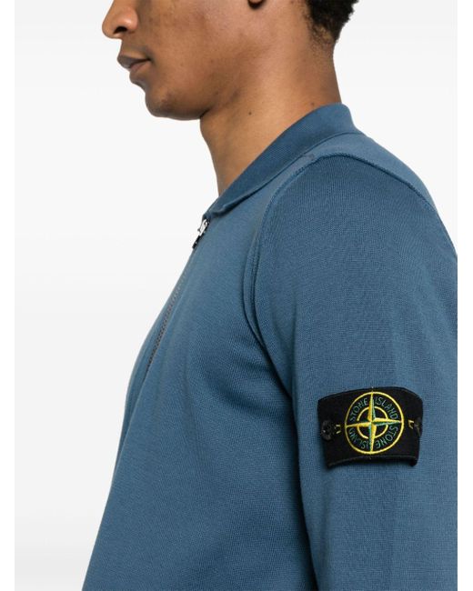 Stone Island Blue Compass-motif Cotton Polo Shirt for men
