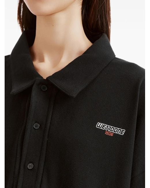 we11done Black Logo-Print Oversized Polo Shirt