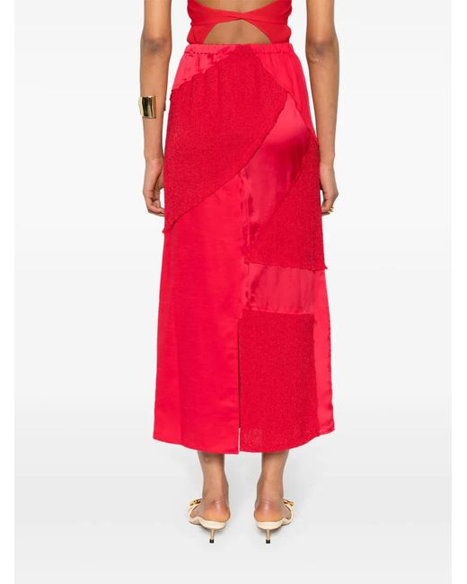 Cult Gaia Red Patchwork Midi Skirt