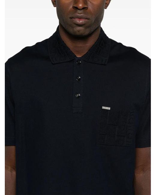Ferragamo Blue V-Neck Polo With Jacquard Pocket Detail for men