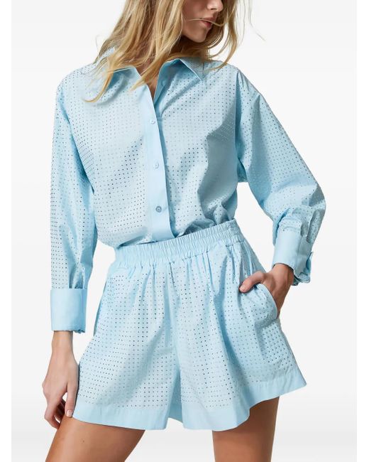 Twinset Blue Crystal-Embellishment Shorts