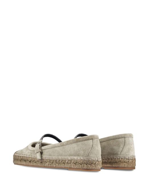 Brunello Cucinelli Gray Mary-Jane-Espadrilles Aus Veloursleder Mit Zierperlen