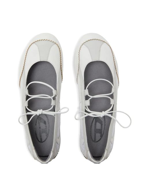 DIESEL White D-Mile Leather Ballet Flats