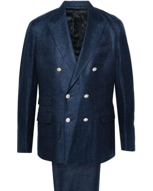 Eleventy Blue Textured-finish Double-breasted Suit for men