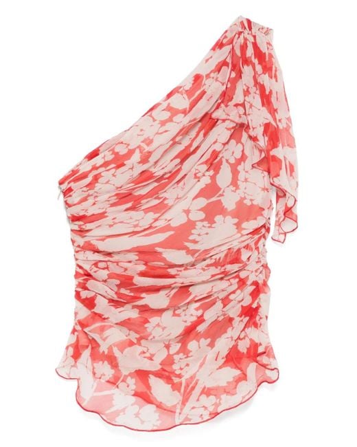 Victoria Beckham Red One-Shoulder Ruched Top