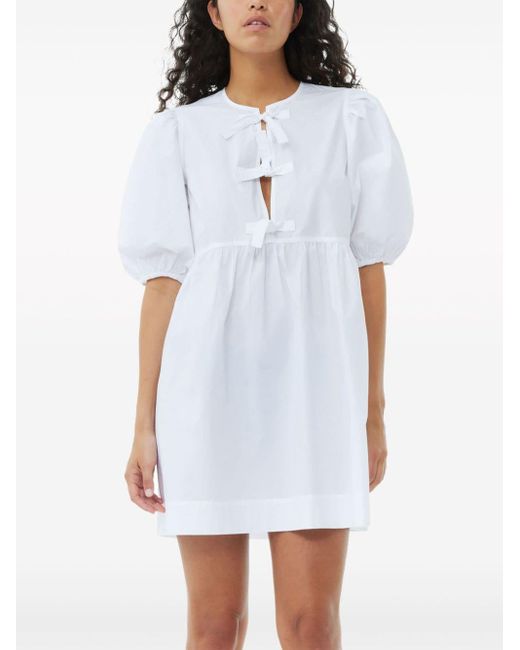 Ganni Popeline Mini-jurk in het White