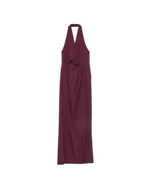 LE_RJTANGE® Purple Pleated-Detail Halterneck Maxi Dress