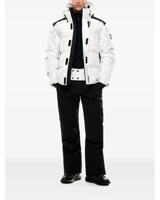 EA7 White Camouflage-Print Hooded Down Jacket for men