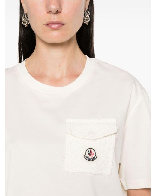 T-shirt à détail de poche en tweed Moncler en coloris White