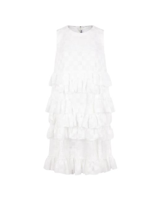 Comme des Garçons White Check-Pattern Ruffled Mini Dress