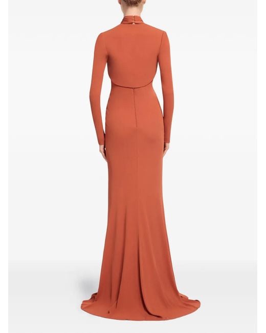 Elie Saab Red Criss-Cross Long-Sleeve Maxi Dress